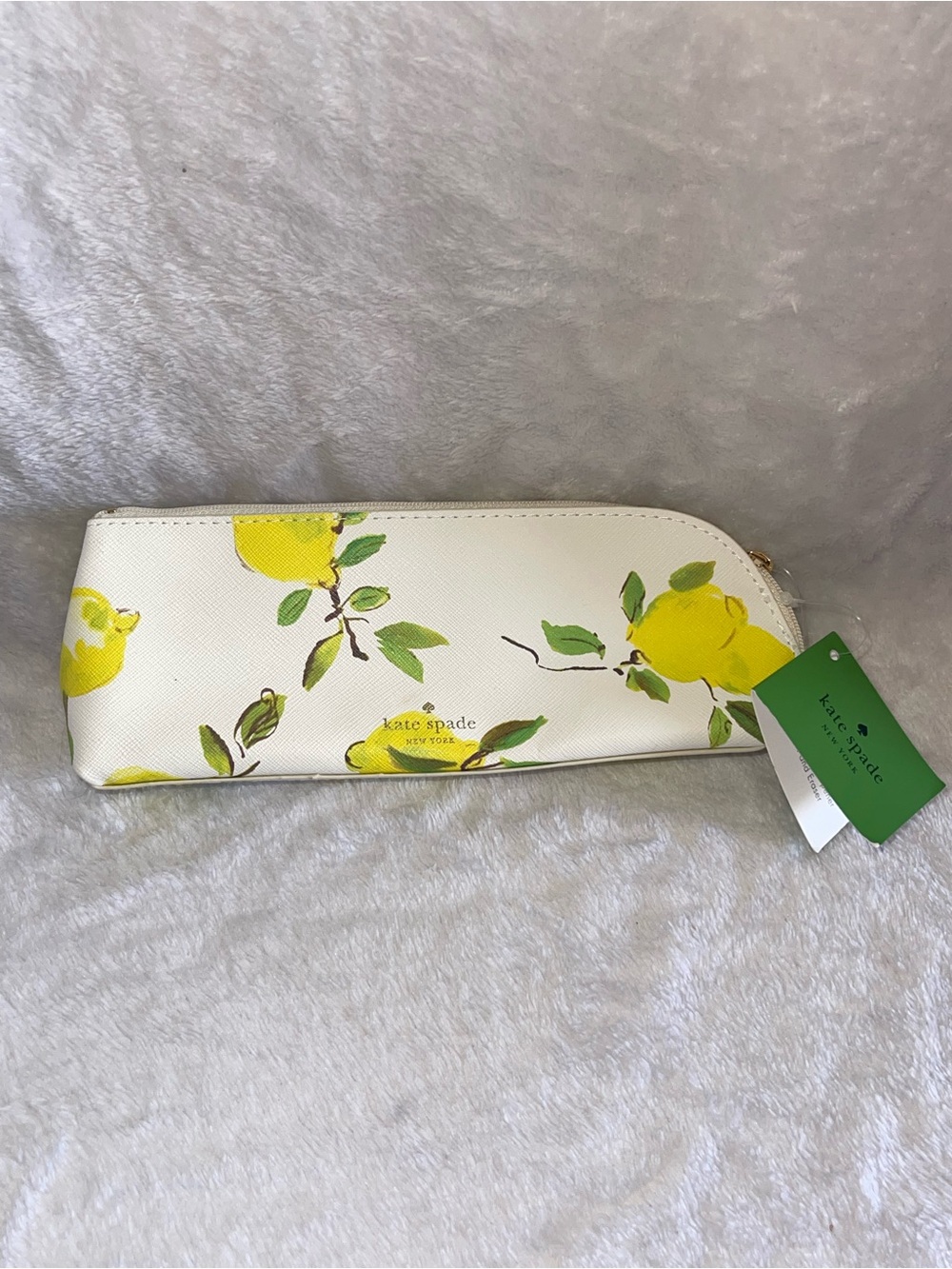 NWT kate spade New York Lemon-Print White Cosmetic Pouch